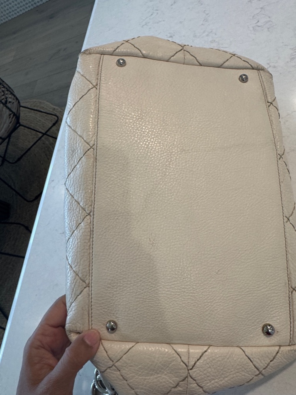 CHANEL Cream Quilted Drawstring Hobo with Charm - Picture 7 of 13